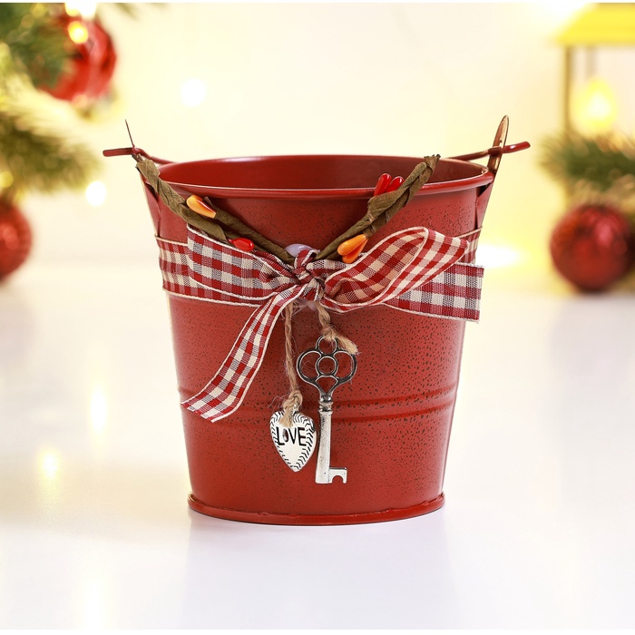 Кашпо «Ведерко Рустад», 10×10×9 см, красное - Фото 1