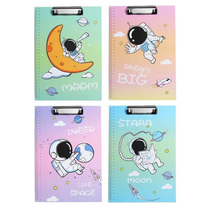 Планшет с прижимом формат А4 картон «Космонавт», МИКС - Фото 1