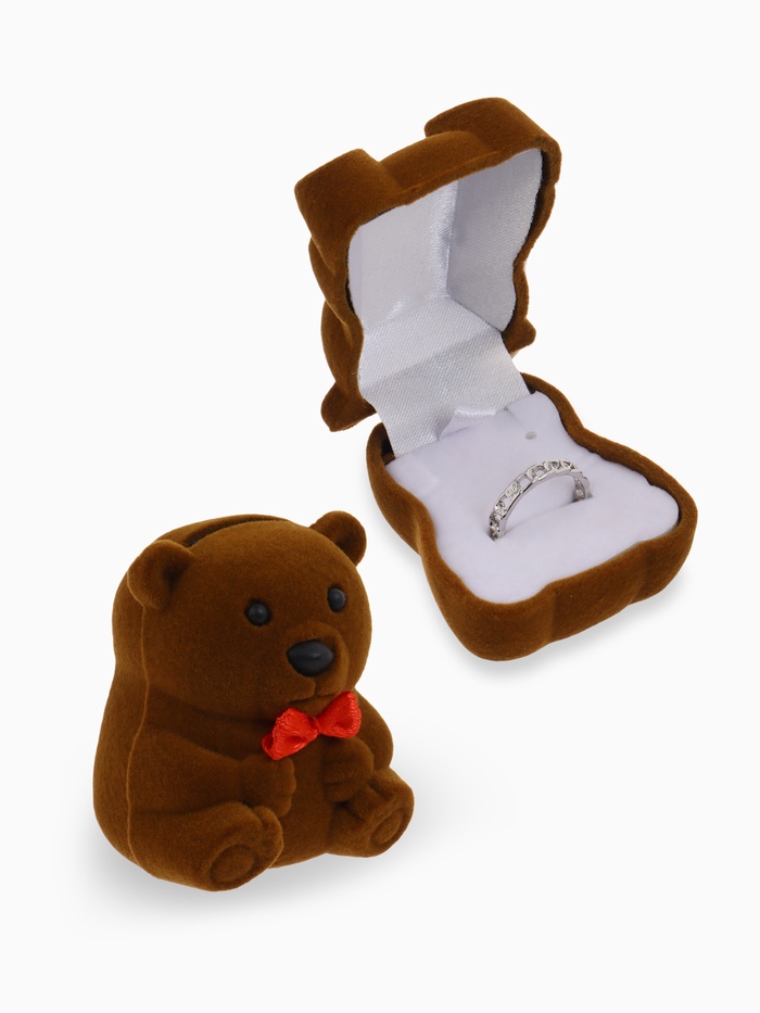Футляр бархатный под кольцо «Медвежонок» с бантом, 4.6×5, цвет коричневый, вставка белая - Фото 1