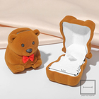 Футляр бархатный под кольцо «Медвежонок» с бантом, 4,6×5×3,5, цвет коричневый, вставка белая - фото 9499282