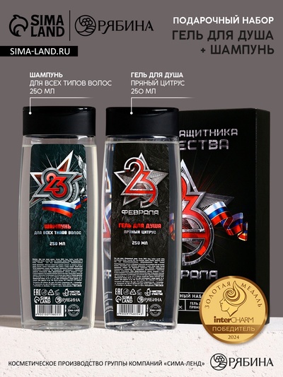 Подарочный набор «С 23 Февраля!»: гель для душа и шампунь для волос, 2×200 мл, HARD LINE