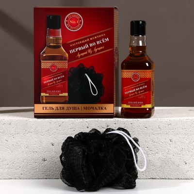 Подарочный набор «Первый во всём», гель для душа виски 250 мл и мочалка для тела, Чистое счастье