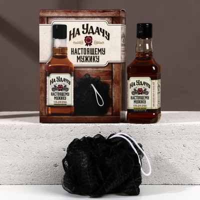 Подарочный набор «На удачу», гель для душа виски 250 мл и мочалка для тела, Чистое счастье