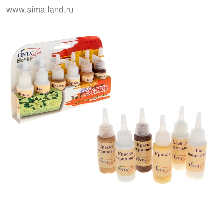Набор для кракелюра и декупажа: краска акриловая 3 цвета по 27 мл, лак 3 флакона по 27 мл «Креатив» - Фото 1