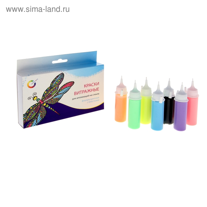 Краска по стеклу витражная Аппликация, набор 7 цветов по 20 мл «Экспоприбор» Fluo, с блестками - Фото 1