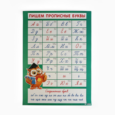 Плакат "Пишем прописные буквы" бирюзовый фон, 50,5х70 см