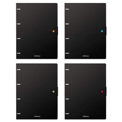 Тетрадь на кольцах А4, 80 листов в клетку, ErichKrause Accent, с пластиковой обложкой на кнопке, блок офсет, МИКС