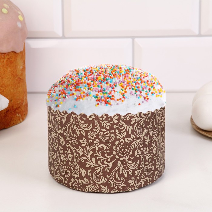 Форма для выпечки кулича бумажная «Флора», 13.4×10 см, одноразовая, коричневая - Фото 1