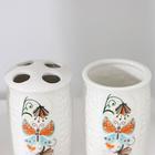 Набор аксессуаров для ванной комнаты Долян «Осенняя бабочка», 4 предмета (дозатор 250 мл, мыльница, 2 стакана), цвет белый - Фото 3