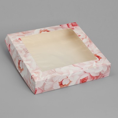 Кондитерская упаковка, коробка с ламинацией «Пионы», 20 х 20 х 4 см