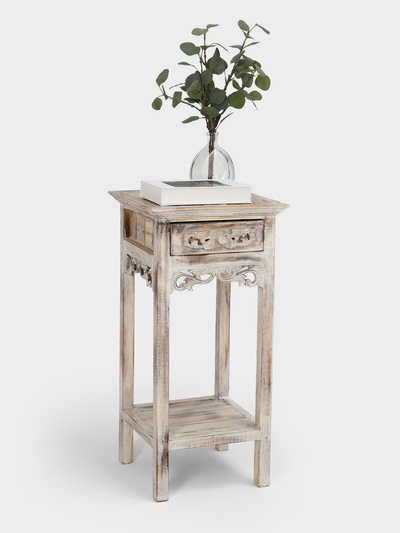 Тумба «Старый Бали», 40×40×80 см, дерево албезия, белая