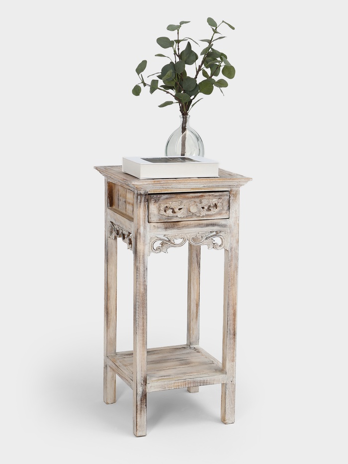 Тумба «Старый Бали», 40×40×80 см, дерево албезия, белая - Фото 1