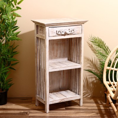 Тумба «Старый Бали», 50×30×90 см, дерево албезия, белая