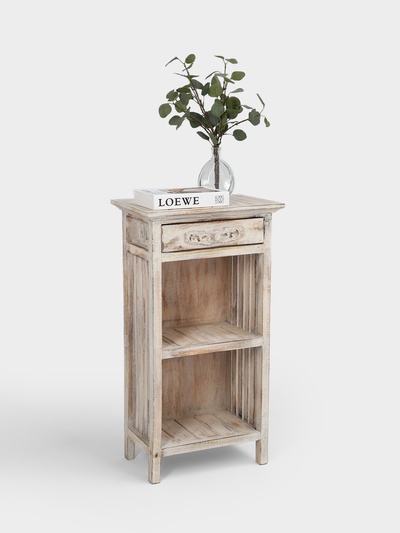 Тумба «Старый Бали», 50×30×90 см, дерево албезия, белая