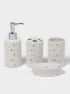 Набор аксессуаров для ванной комнаты Доляна «Барельеф», 4 предмета, дозатор 280 мл, мыльница, 2 стакана, бежевый - Фото 1