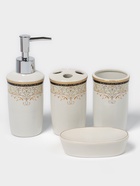 Набор аксессуаров для ванной комнаты Доляна «Золотая роскошь», 4 предмета, дозатор 250 мл, мыльница, 2 стакана, белый - Фото 1