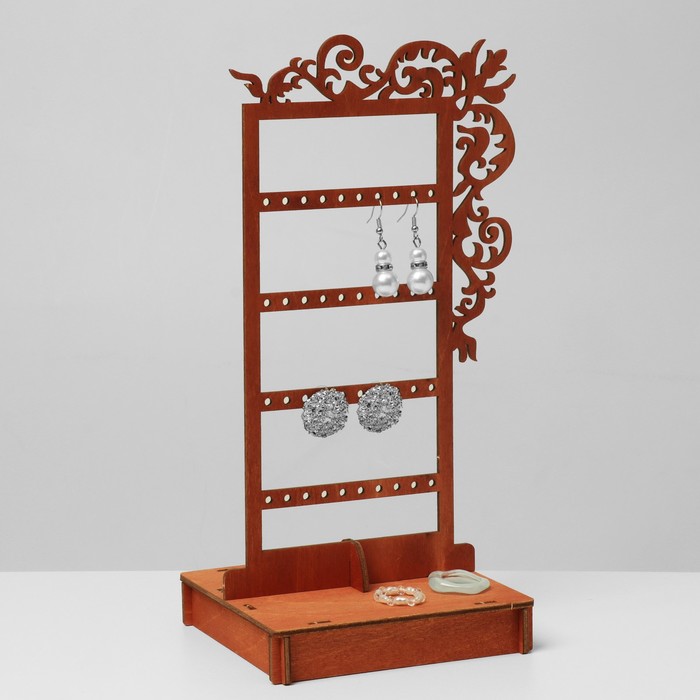 Подставка для украшений «Вензелёк с местом для хранения», 12×12×24 см, фанера, цвет полисандр - фото 1897757287