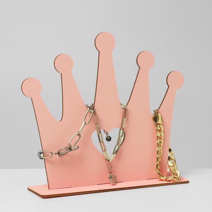 Подставка для украшений универсальная «Корона», 22×6×22 см, фанера, цвет розовый - фото 1896282135