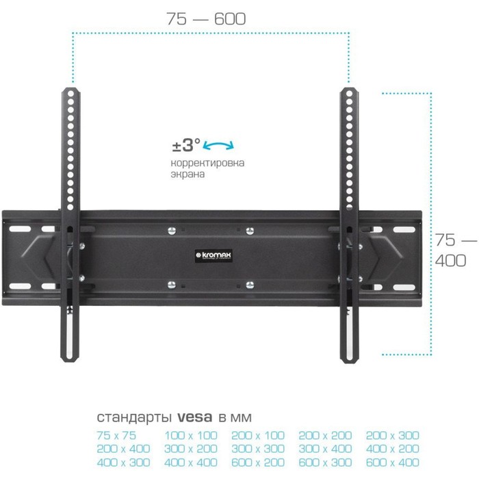 Кронштейн для телевизора Kromax PIXIS-XL-2 черный 40"-90" макс.50кг настенный поворот и нак   102951 - фото 51516959