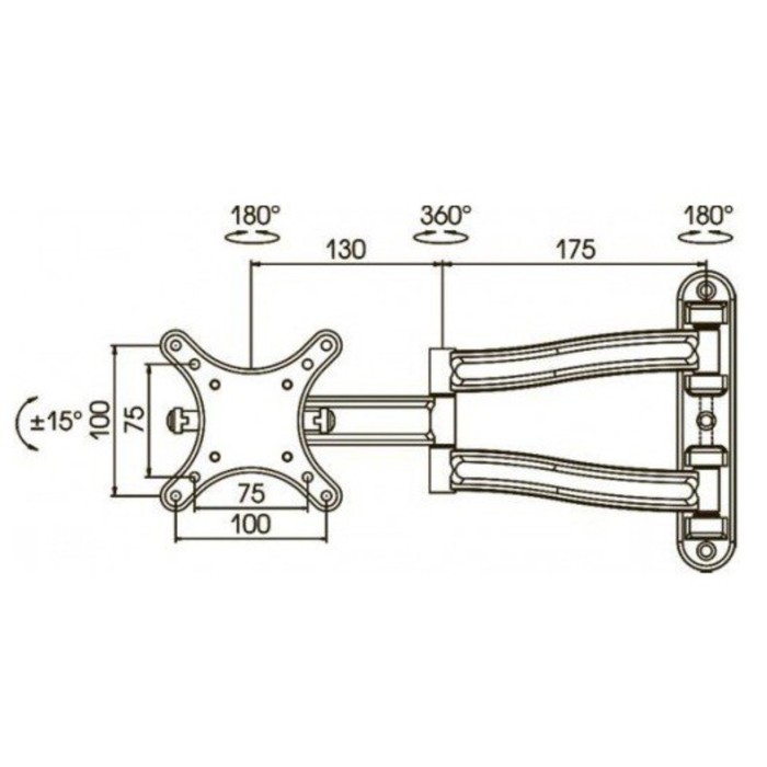 Кронштейн для телевизора Kromax TECHNO-1 темно-серый 10"-26" макс.15кг настенный поворот и   1029519 - фото 51516964