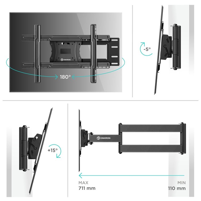 Кронштейн для телевизора Onkron M7L черный 40"-75" макс.68.2кг настенный поворот и наклон - фото 51517027