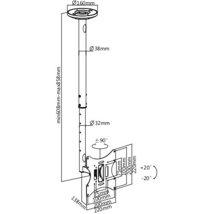 Кронштейн для телевизора Ultramounts UM890 черный 17"-43" макс.30кг потолочный поворотно-вы   102952 - фото 51526139