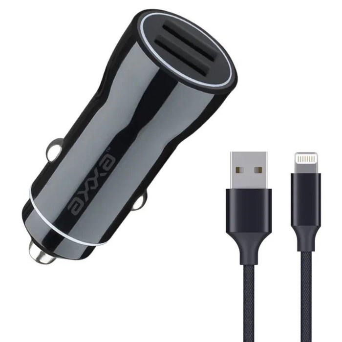 Автомобильное зарядное устройство Axxa (2234) 2 USB 2.4 A, кабель Apple 8-pin, чёрный