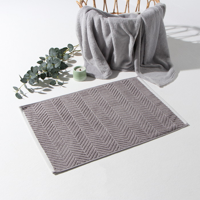 Коврик махровый «Этель» Lines, 50×70 см, хлопок 100%, светло-серый - Фото 1