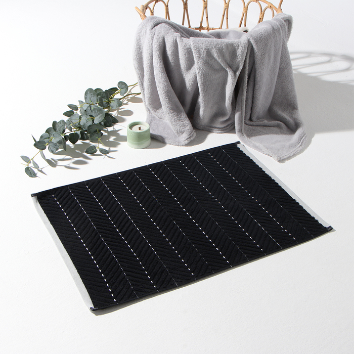 Коврик махровый «Этель» Lines, 50×70 см, хлопок 100%, черный - Фото 1