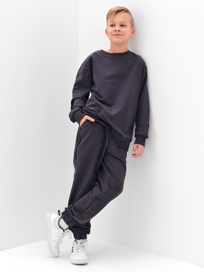 Костюм (свитшот и брюки) детский MINAKU: Casual Collection, графитовый, рост 152 см