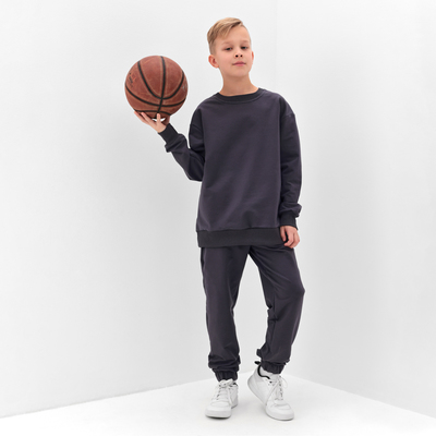 Костюм (свитшот и брюки) детский MINAKU: Casual Collection, графитовый, рост 158 см
