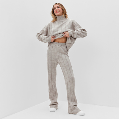 Костюм женский (джемпер, брюки) MINAKU: Knitwear Collection, размер 42-44, капучино