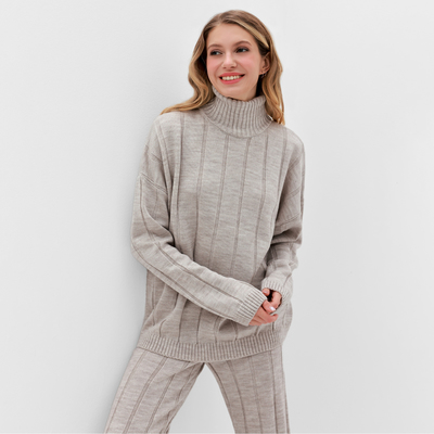 Костюм женский (джемпер, брюки) MINAKU: Knitwear Collection, размер 48-48, капучино