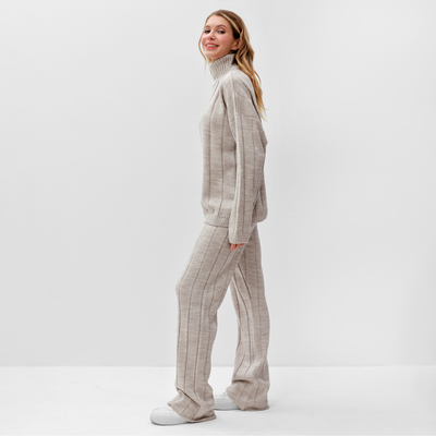 Костюм женский (джемпер, брюки) MINAKU: Knitwear Collection, размер 48-48, капучино