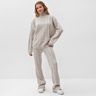Костюм женский (джемпер, брюки) MINAKU: Knitwear Collection, размер 50-52, капучино