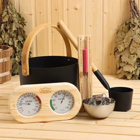 Набор для бани 5 в 1: ведро 7 л, ковш, песочные часы, термометр-гигрометр, аромачаша 400 мл