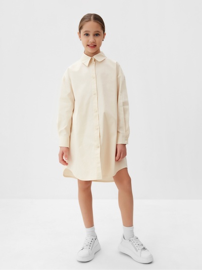 Платье-рубашка для девочки MINAKU: PartyDress, бежевое, рост 116-122 см