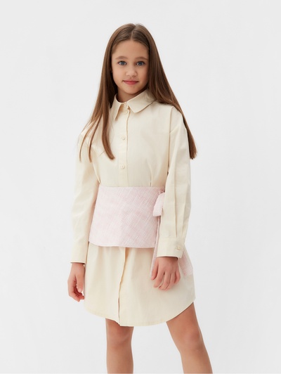Платье-рубашка для девочки MINAKU: PartyDress, бежевое, рост 116-122 см