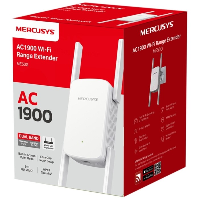 Повторитель беспроводного сигнала Mercusys ME50G AC1900 10/100/1000BASE-TX белый - фото 51544633