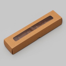 Коробка для 5 конфет, с окном, с тонкими разделителями, крафт 21×5×3.3 см