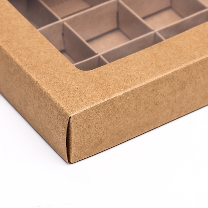 Коробка складная под 15 конфет, крафт, 13,7 Х 22 Х 3,5 см