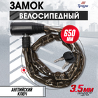 Замок навесной велосипедный ТУНДРА, цепь 3.5×650 мм, английский ключ 2 шт., черный - Фото 1