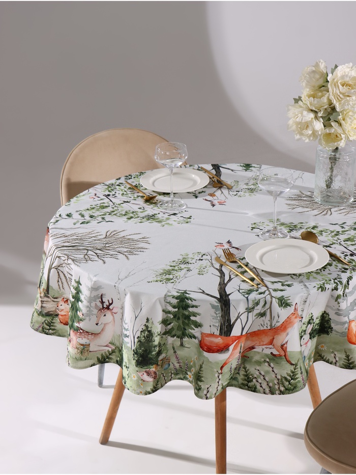 Скатерть «Этель. Пасха в лесу», d=148 см, 100% хлопок, саржа 190 г/м²