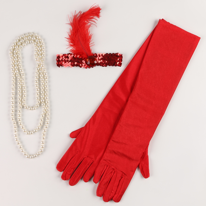 Карнавальный набор вечеринка «Гэтсби», перчатки, повязка, бусы, цвет красный