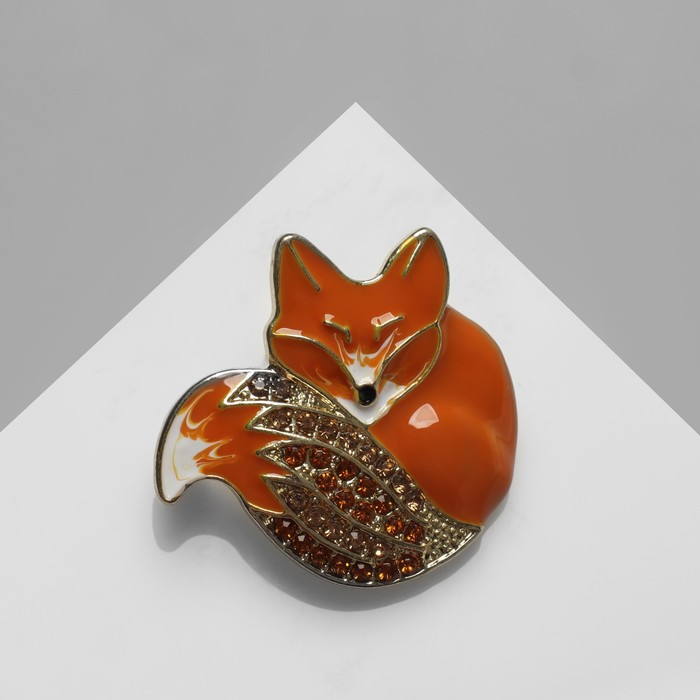 Брошь «Лиса» блестящая, цвет золотисто-оранжевый в золоте - Фото 1