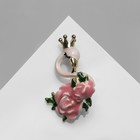 Брошь «Фламинго» в розах, цветная в золоте - фото 296952636