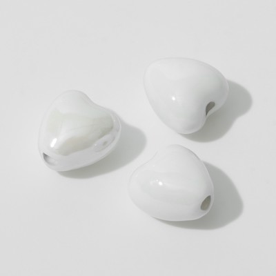 Бусина керамическая «Сердце» 12 мм, (набор 3 шт.), цвет белый