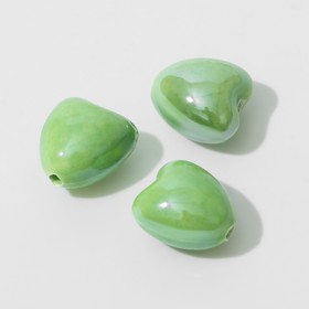 Бусина керамическая «Сердце» 12 мм, (набор 3 шт.), цвет зелёный