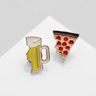 Набор значков (2 шт.) «Пицца и пиво», цветной в золоте - Фото 3