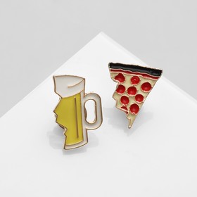 Набор значков (2 шт.) «Пицца и пиво», цветной в золоте